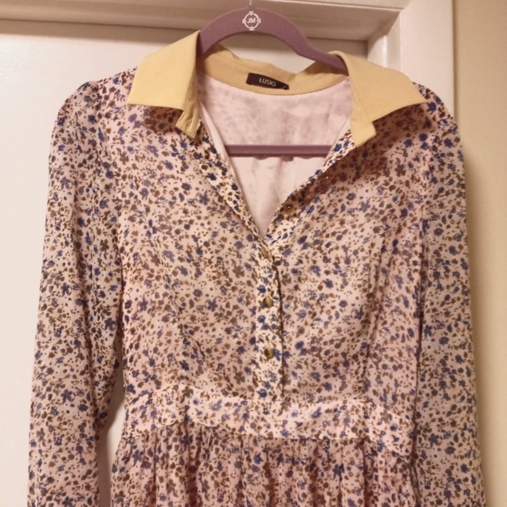 Lucio Women's Dress Floral Long Sleeve button to waist shirt dress sz M - Picture 3 of 12